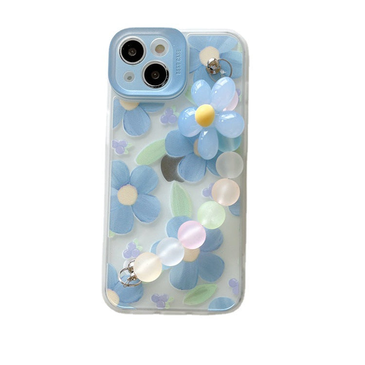 Blue Three-Dimensional Flower Suitable For Apple iPhone 12promax Mobile Phone Case Fine Hole All-Inclusive iPhone11/13 Soft