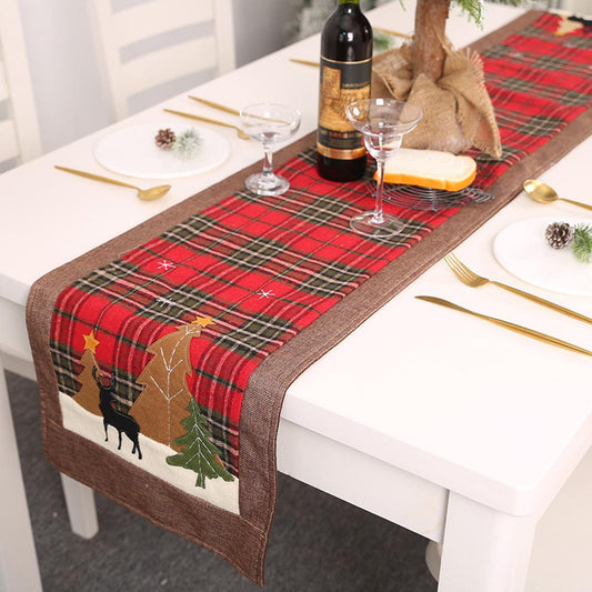 Christmas Tree Elk Printed Lattice Tablecloth Table Mat Cover Festival Decor tree and elk make your Christmas partys full loves