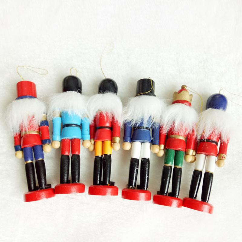 6-piece Decorative Pendant Props Christmas Tree Hanging Decorations Nutcracker Shape Wooden Soldier Puppet 9CM Tin Toy Supplies