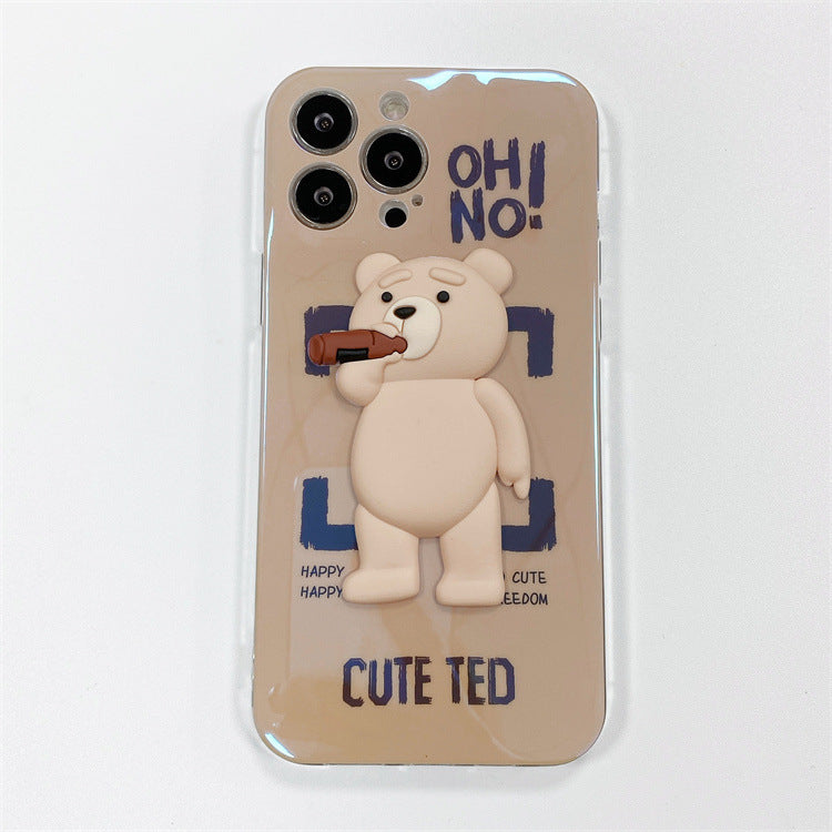 Three-Dimensional Blu-Ray Trend Brand Bear Suitable For iPhone13promax Mobile Phone Cover Apple 12/11 Silicone