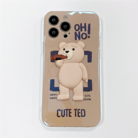 Three-Dimensional Blu-Ray Trend Brand Bear Suitable For iPhone13promax Mobile Phone Cover Apple 12/11 Silicone