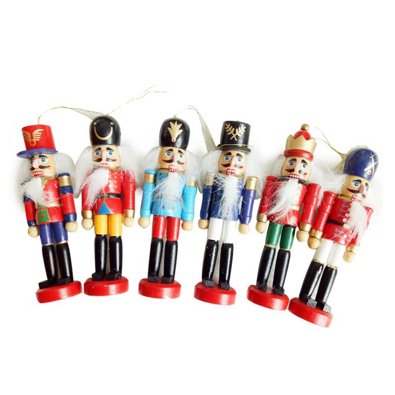 6-piece Decorative Pendant Props Christmas Tree Hanging Decorations Nutcracker Shape Wooden Soldier Puppet 9CM Tin Toy Supplies