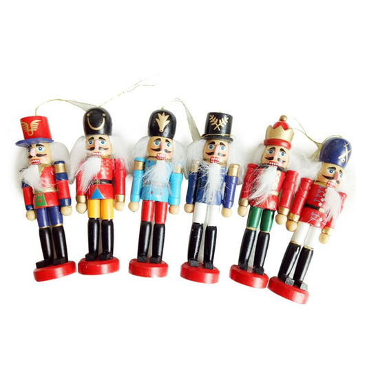 6-piece Decorative Pendant Props Christmas Tree Hanging Decorations Nutcracker Shape Wooden Soldier Puppet 9CM Tin Toy Supplies