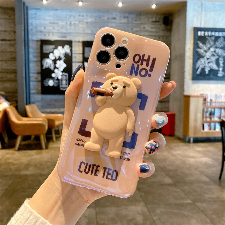 Three-Dimensional Blu-Ray Trend Brand Bear Suitable For iPhone13promax Mobile Phone Cover Apple 12/11 Silicone