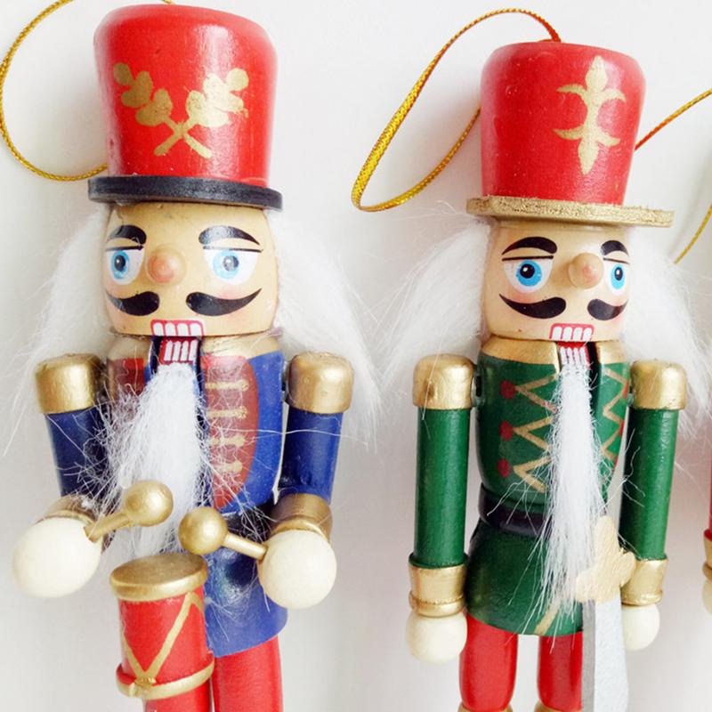 6-piece Decorative Pendant Props Christmas Tree Hanging Decorations Nutcracker Shape Wooden Soldier Puppet 9CM Tin Toy Supplies