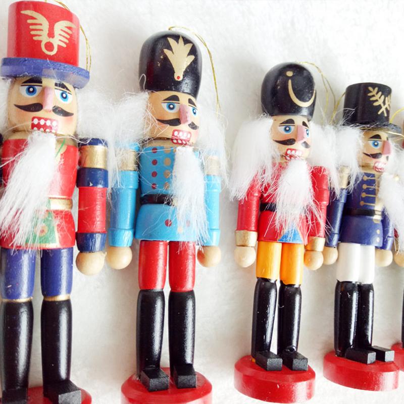 6-piece Decorative Pendant Props Christmas Tree Hanging Decorations Nutcracker Shape Wooden Soldier Puppet 9CM Tin Toy Supplies